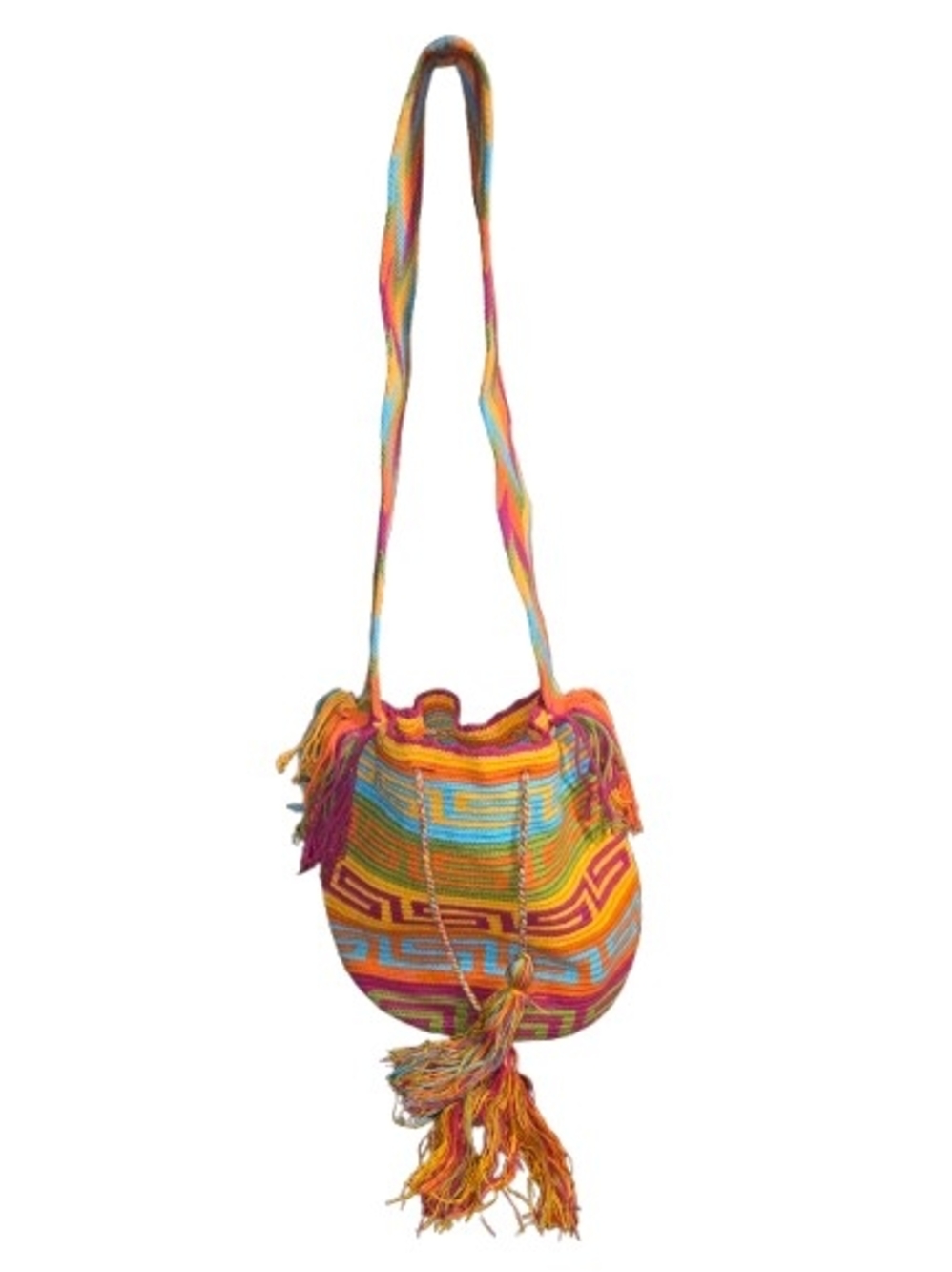Authentic Wayuu Mochila Large Bucket Crossbody Bag Handwoven Geometric Colorful